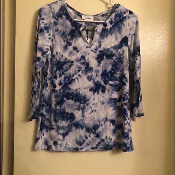 NWT Calvin Klein Keyhole Tie Dye Knit Blouse Size XS - Picture 5 of 9